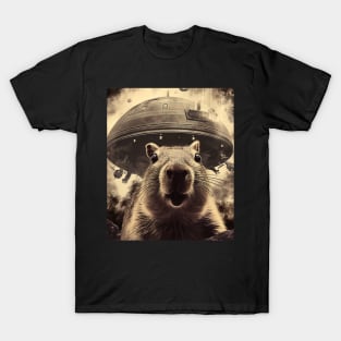 Capybara Selfie with UFOs Weird T-Shirt